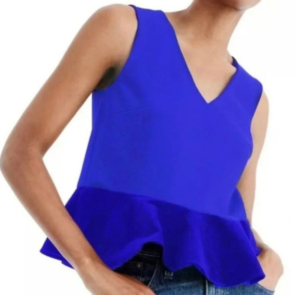 J CREW Women's V-Neck Peplum Blouse Y2K Top Blue SZ Large - Picture 2 of 15